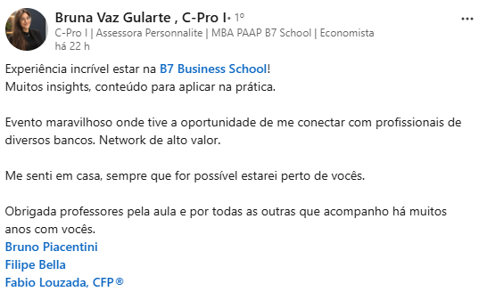 Depoimento de participante da Open Class B7
