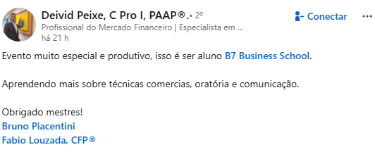 Depoimento de participante da Open Class B7