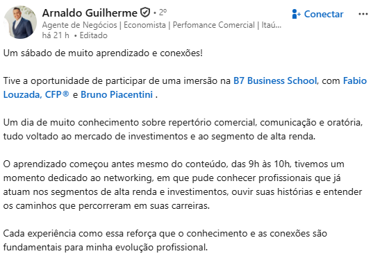 Depoimento de participante da Open Class B7